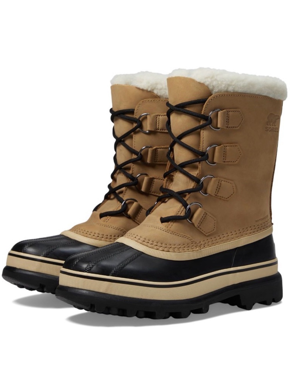 Sorel Tan and Black Lace-Up Shearling Winter Boots